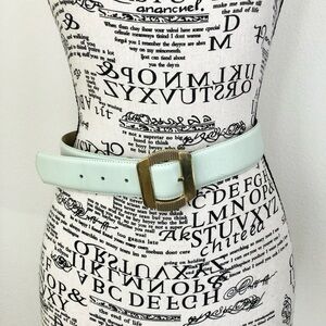 Vintage 80s Liz Claiborne Mint Green Full Grain Leather Belt with Gold Buckle
